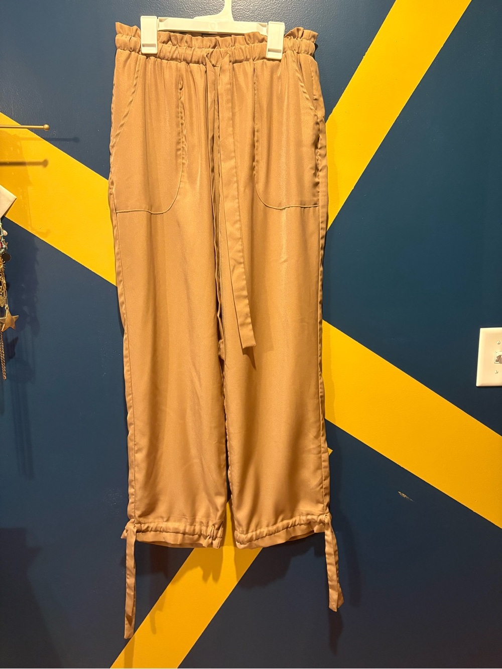 Allie Rose Tan Paperbag Tie Ankle Pants NWOT